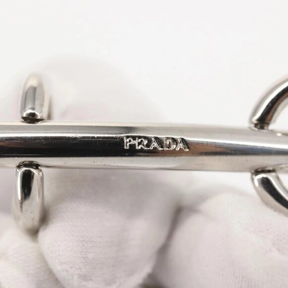 PRADA Charm Metal Leather 2 Set Black Silver Auth - Picture 13 of 16